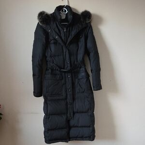 Laundry By Shelli Segal Dark Puffer Coat with Fur Trim